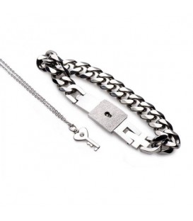 Pulsera de sumisión con cadena y collar con llave de acero de titanio