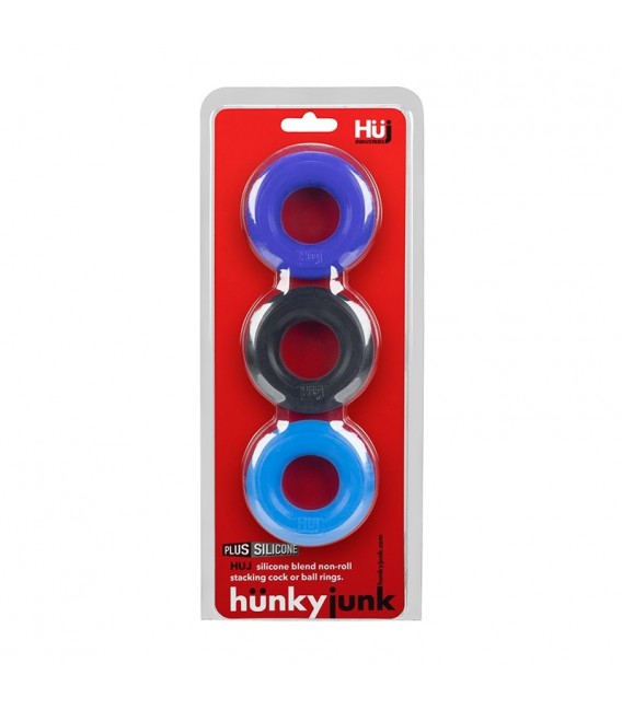 HÜJ Pack 3 Cockrings de Silicona Colores Hunky Junk