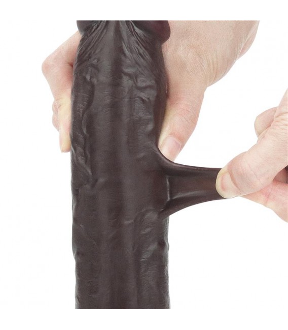 sliding Dildo Realista Piel Deslizante Negro Doble Capa 24cm